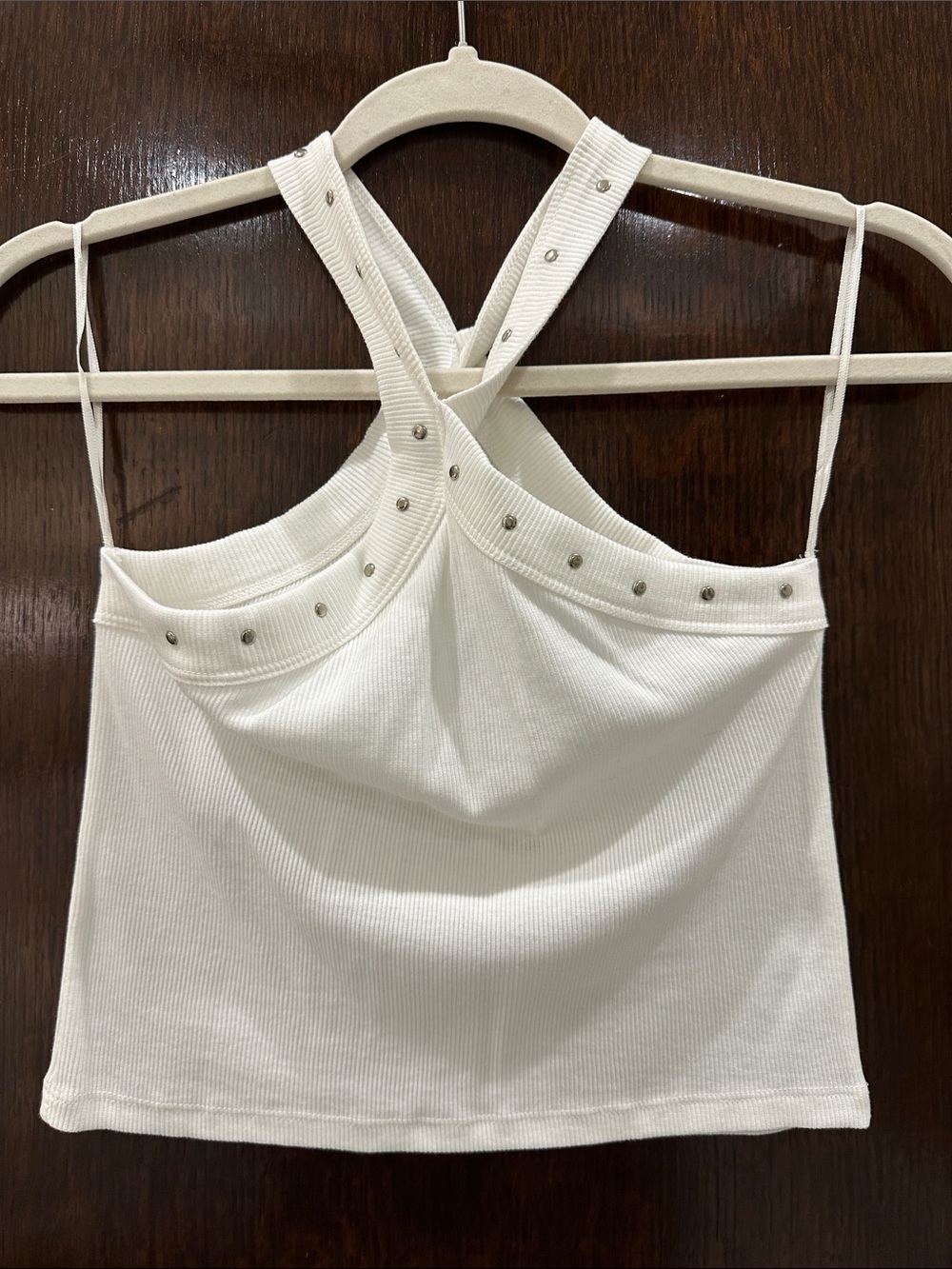 H&M White Ribbed Cross-Back Studded Tank